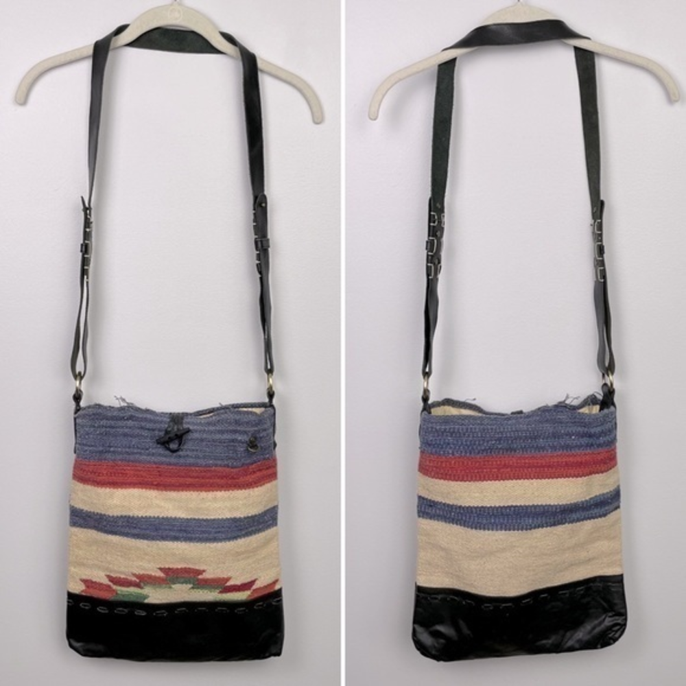 RAJ Southwestern Aztec Crossbody Bag Woven Textile Leather